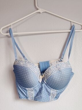 Light Blue Polka Dot Lace Longline Bra Or Camisole Crop Top 34B